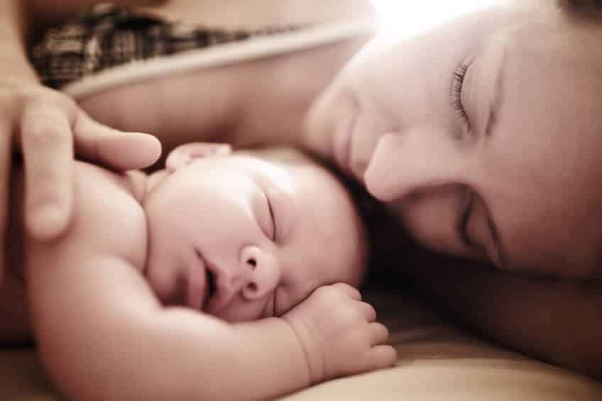 Mom and Baby Faces Sleeping Together